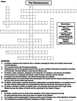 The Renaissance Worksheet/ Crossword Puzzle by Science Spot | TpT