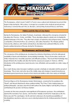 Preview of The Renaissance in Europe Lesson Handout Notes