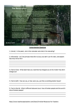Preview of The Renovation - Christian Poetry Comprehension Worksheet