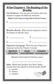 the report card andrew clements novel study reading comprehension