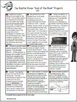 The Reptile Room Novel Study And Project Menu A Series Of Unfortunate Events