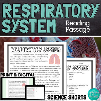 Preview of The Respiratory System Reading Comprehension Passage PRINT and DIGITAL