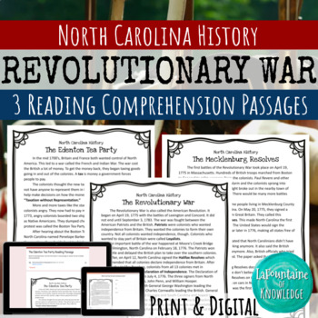 Preview of The Revolutionary War in North Carolina 3 Reading Comprehension Passages