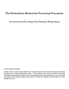 Preview of The Richardson Method for Factoring Trinomials