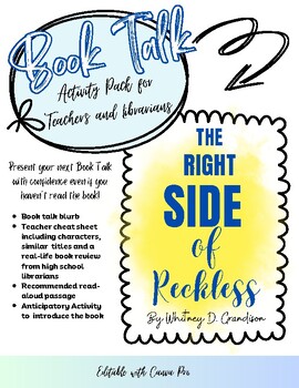 Preview of The Right Side of Reckless by Whitney D. Grandison- Book Talk Pack