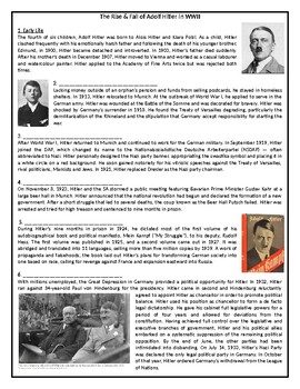 Preview of The Rise & Fall of Adolf Hitler in WWII - Reading Comprehension Worksheet / Text