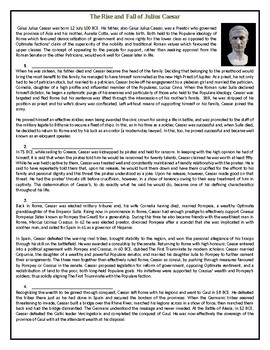 Preview of The Rise and Fall of Julius Caesar - Reading Comprehension Worksheet / Biography