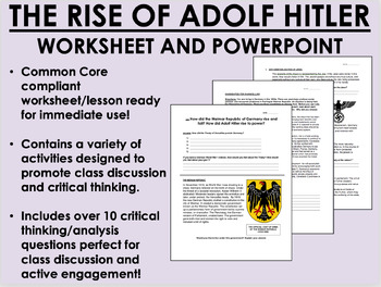 Preview of The Rise of Adolf Hitler worksheet and PowerPoint - WWII - Global/World History