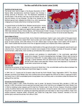 Preview of The Rise and fall of the Soviet Union (USSR) - Reading Comprehension Text