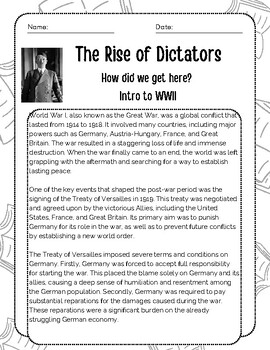Preview of The Rise of Dictators--How did we get here? Intro to WWII