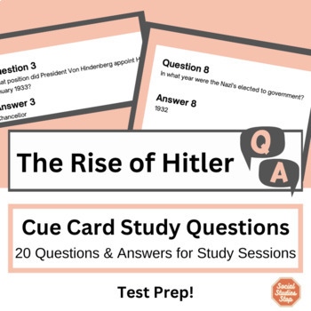 Preview of The Rise of Hitler: Cue Card Study Questions