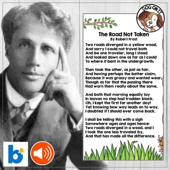 Preview of The Road Not Taken Robert Frost Poetry Analysis Audio BOOM Cards