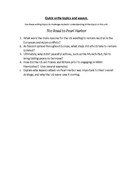 Preview of The Road to Pearl Harbor Writing Topics and Essay Questions