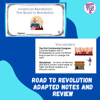 Preview of The Road to the Revolutionary War Adapted Notes and Review