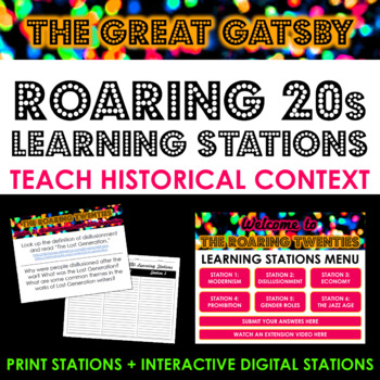 Preview of The Roaring 20s Learning Stations -- Pre-Reading Context for The Great Gatsby