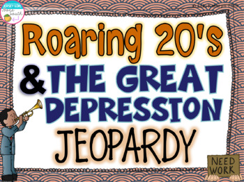 Preview of The Roaring Twenties 20's and Great Depression Jeopardy Review Game