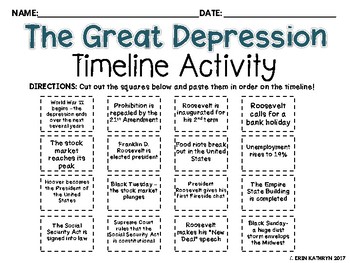 The Roaring Twenties And The Great Depression Timeline Activity Tpt