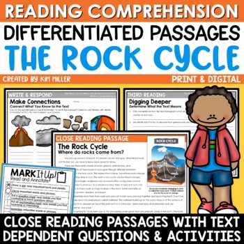 Preview of Rock Cycle Activities Reading Comprehension Passages & Questions Close Reading