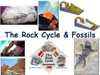 Preview of The Rock Cycle & Fossils Lesson - classroom unit study guide exam prep 2023-2024