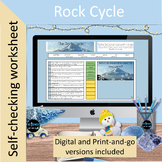 The Rock Cycle Self Checking Worksheet with winter theme