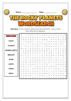 Preview of The Rocky Planets: 2 Science Puzzles: Wordsearch & Word Scramble