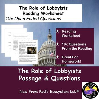 Preview of The Role of Lobbyists Reading Worksheet w/Answer Key **Editable**