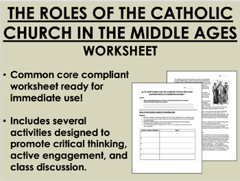 Preview of The Roles of the Catholic Church in the Middle Ages worksheet