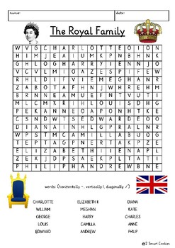 Preview of The Royal Family Printable Word Search Puzzle (English)