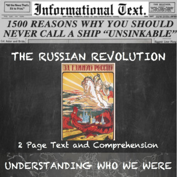 The Russian Revolution Informational Text Worksheet TpT