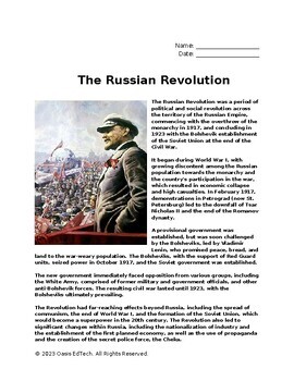 The Russian Revolution Q A Worksheet by Oasis EdTech TPT