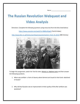 Preview of The Russian Revolution- Webquest and Video Analysis with Key