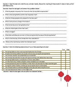 The SPRING FESTIVAL - Chinese New Year - Reading Comprehension | TpT