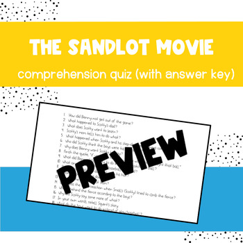 Preview of The Sandlot Movie Comprehension Quiz with Answer Key