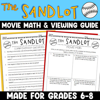 Preview of The Sandlot Movie Math and Viewing Guide for Middle School - Baseball Movies