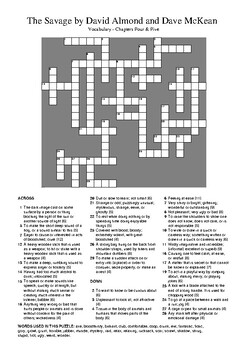 The Savage by David Almond Vocabulary Crossword Puzzle Chapters Four