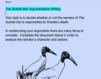 Preview of The Scarlet Ibis - Argumentative Writing