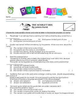 The Scarlet Ibis Short Story Worksheets Teaching Resources Tpt