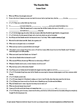 Preview of The Scarlet Ibis by James Hurst Complete Guided Reading Worksheet