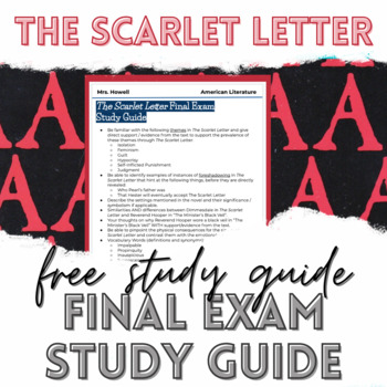 Preview of The Scarlet Letter Final Exam / Test Study Guide FREE