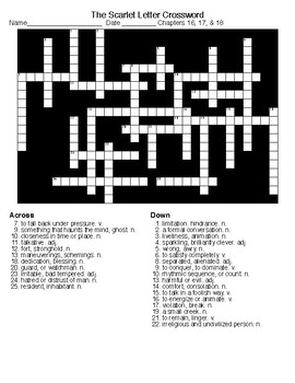 The Scarlet Letter ch16 17 18 Word Search and Crossword wKEYS TpT