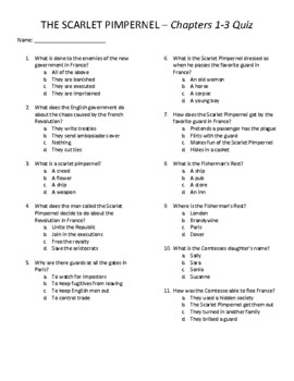 Preview of The Scarlet Pimpernel Quizzes - Chapters 1-31 with Answer Key