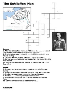 Preview of The Schlieffen Plan Crossword - World War One