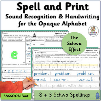 Preview of The Schwa Sound Spelling Activities & Printing Practice - SOR -  SASSOON Font