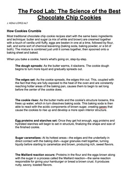 Preview of The Science of Chocolate Chip Cookies Article & Handout - FACS, FCS, Baking, HS