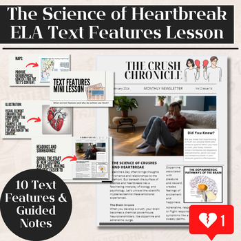 Preview of The Science of Heartbreak Valentine's Day Text Features Lesson Plan and Activity