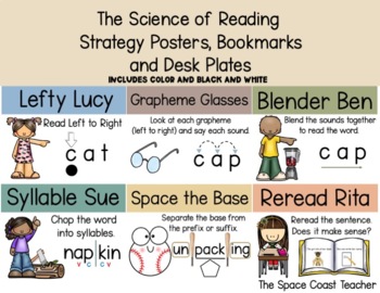 Preview of The Science of Reading Strategy Posters, Book Marks and Desk Plates