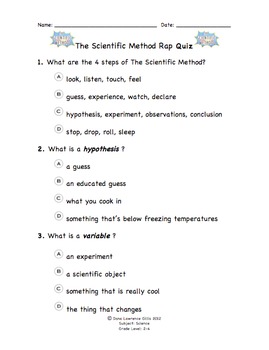 Preview of The Scientific Method Rap Quiz, multiple choice