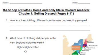 Preview of The Scoop on Clothes, Home and Daily Life in Colonial America Reading Packet