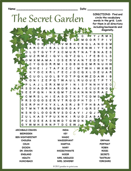 THE SECRET GARDEN Word Search Puzzle Worksheet Activity by Puzzles to Print