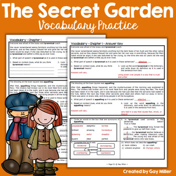 The Secret Garden Novel Study: vocabulary, comprehension, writing by